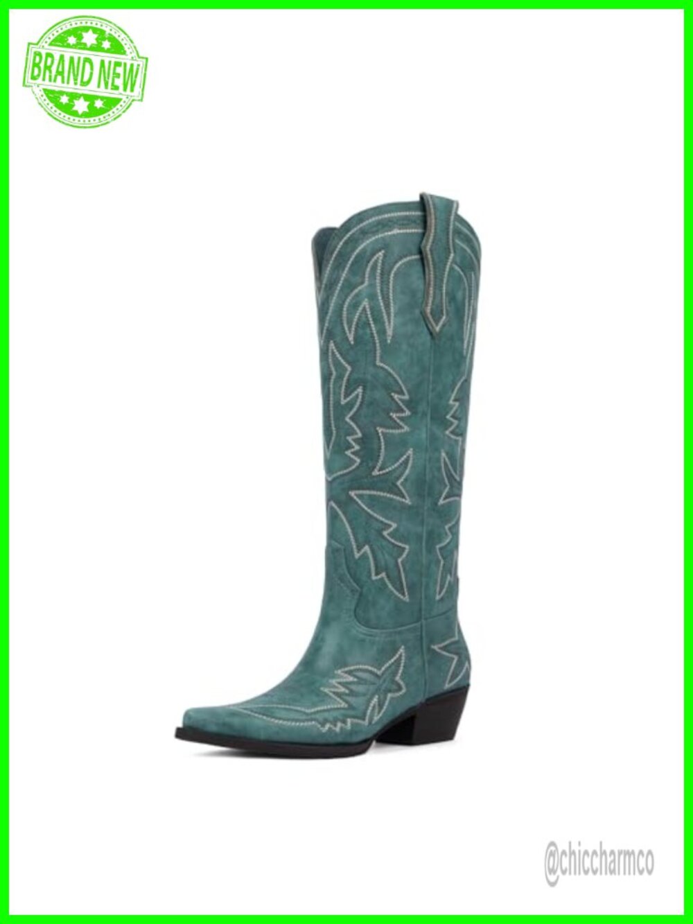 Faux Leather Knee High Western Cowboy Boots Pointed Toe Block Heel